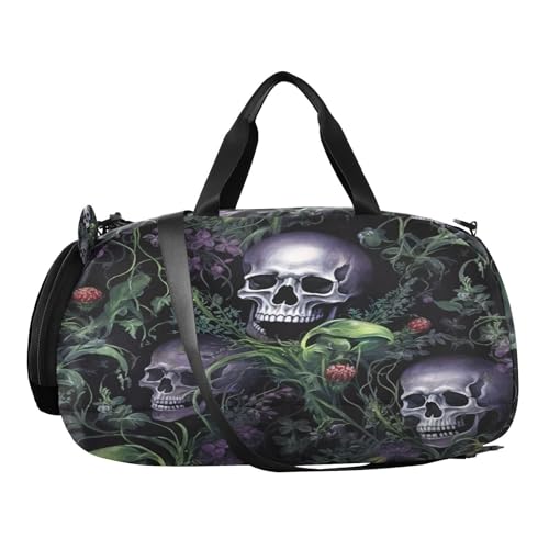 YETTASBIN Sport Travel Duffel Bag for Girls Boys, Skull Large Waterproof Weekender Overnight Bag, Detachable Shoulder Strap Gym Bag with Shoe Compartment & Wet Pocket2