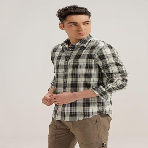 Image of BASICS 100% Cotton Checked Shirt for Men | Slim Fit | Everyday Smart Casual Wear | Full Sleeve