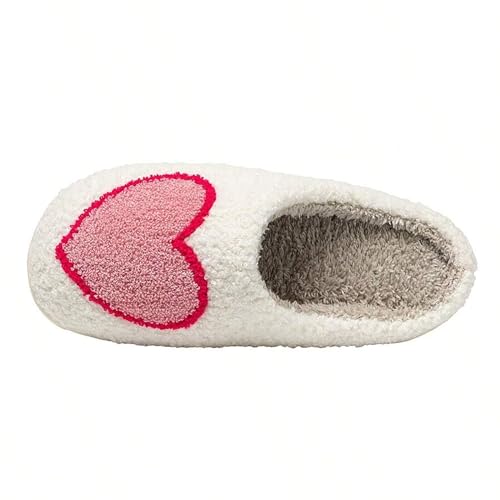 Image of Women's Men's Cute Fuzzy Heart Slippers Memory Foam Fluffy Couple Slippers Cozy House Indoor Outdoor Shoes