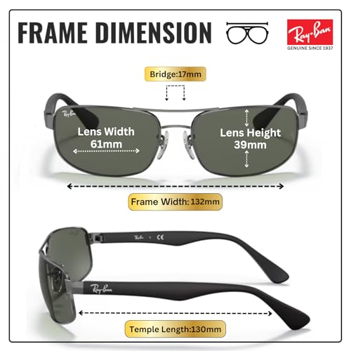 Image of Ray-Ban RB3445 Rectangle Shaped Sunglasses for Men with Official RAYBAN Eyewear Kit