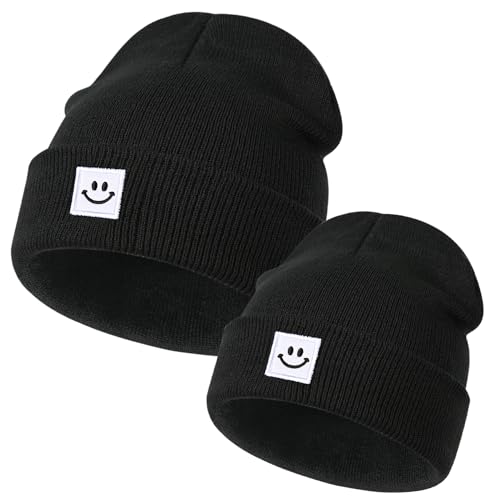 Image of Parent-Child Beanie Hat,Mother & Baby Daughter/Son Winter Warm Knit Hat for Girls Boys SOFE Beanies Cap Black