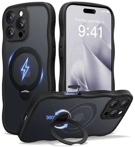 Coque iPhone 16 Pro avec support rotatif 360 et anneau MagSafe CAPRARO noir mat
