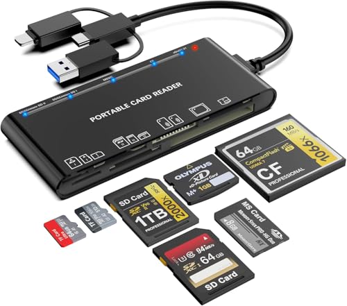 Memory Stick pro Duo Adapter Reader - 7-in-1 SD/Micro SD/TF/XD/CF/M Card Reader/Adapter for Windows, Mac, Linux (USB-A + USB-C + IP)