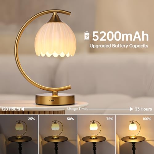 Image of Shenmoyl Set of 2 Tulip Table Lamp, 5200mAh Cordless Touch Control Table Lamps with 3 Color Temps & Stepless Dimming, Rechargeable Battery Table Lamp for Living Room, Bedroom, Shelf (White Tulip)