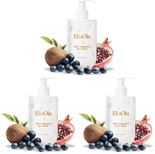 Image of ELLAOLA Tear Free Baby Shampoo & Body Wash - Organic, Hypoallergenic Baby + Kid Soap Hydrates & Nourishes While Gently Cleansing Sensitive Skin, Fragrance Free | 10.1 fl. oz. (Pack of 3)