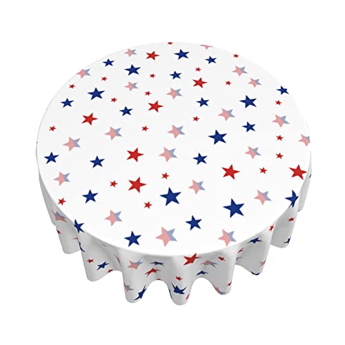 4Th Of July Tablecloth Red White And Blue Patriotic Tablecloth Star Round Tablecloth 60 Inch Washable, For Independence Day Parties Picnic Dining Room Table Decor #TOP6