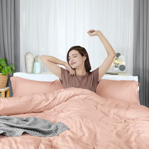 Image of Duvet Cover King, 3 PC Cotton Like Polyester with Zipper Closure, Tea Pink