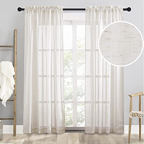 Image of Linen Sheer Curtains 84 inches Long - Semi Textured Curtains Translucent Drapes Privacy Protect Light Glare Window Panels for Bedroom Living Room Office, W 52 x L 84, Cream, 2 Panels