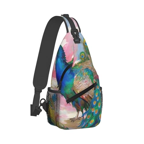 Mochila Cruzada Patrón De Pavo Real Colorido Sling Pecho Bolsas Bandolera Estilo Crossbody Multiusos Bolsa Cruzada Bandoleras Para Senderismo Deporte