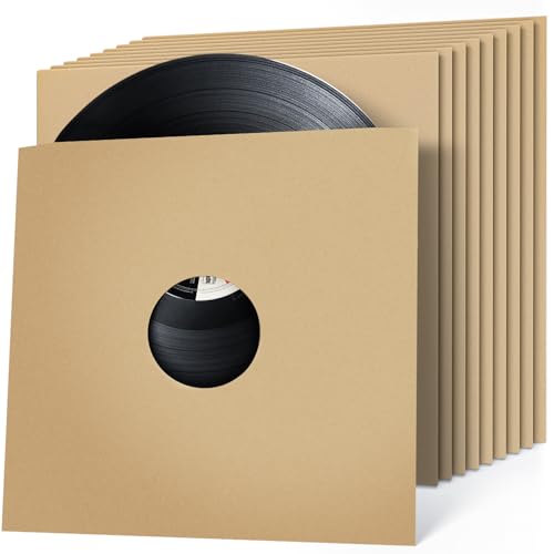 VKheroKV GU-YO Durable Thick Kraft Brown Covers Record LP Jackets Cardboard with Center Hole 10 Pack (12 inch) …