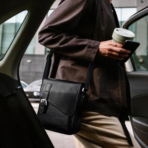 Image of Augus Leather Messenger Crossbody Shoulder Bag for Men, Fits 11.5 inch Tablet