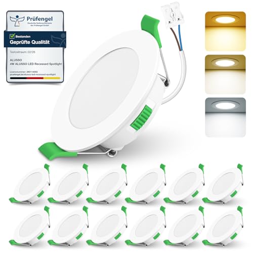 ALUSSO Lot de 12 Spot LED Encastrable 68mm,AC 220-240V 4W Spots de Plafond Encastre 3000K 4000K 6500K Réglable,IP44 Spot Salle de Bain LED pour Salon...