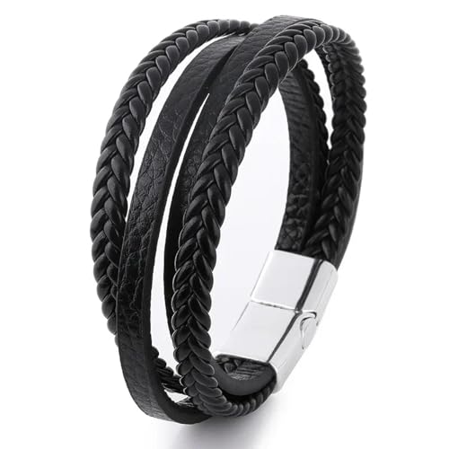Bracelet tressé homme en cuir véritable style vintage et mode