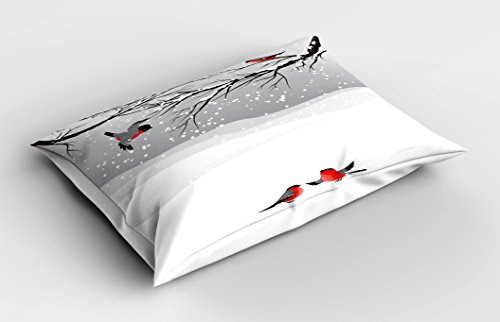 Ambesonne Winter Pillow Sham, Winter Season Snow Colorful Happy Birds Cartoon Animals Tranquil Pattern, Decorative Standard Size Printed Pillowcase, 26