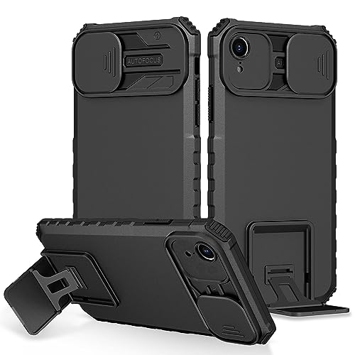 PANXIYUE Funda iPhone XR 6.1 Pulgadas, Carcasa Protección Deslizante para la Cámara, con 360 Grados Full Body Anti-Shock Anti-arañazos Case Protector Bumper Silicona y Armor Soporte Carcasa, Negro
