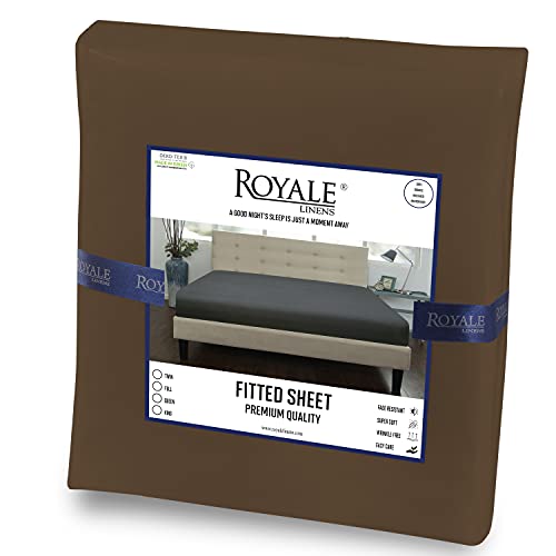 Royale Linens Fitted Sheet Twin - Brushed Hotel Quality 1800 Ultra-Soft Wrinkle & Fade Resistant - Bottom Sheet - Deep Pocket Stretches Up To 16" - Fitted Sheet Only - Elastic Sheet (Twin, Chocolate) #TOP5