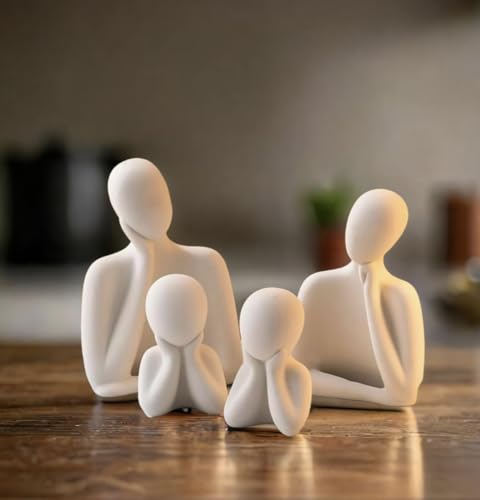 MAXXINN Couple Family Statue Ceramic Thinker Sculpture Home Decor Items for Living Room Show Piece Table Top Artifact Best for Gifting and Decor (White Set of 4)