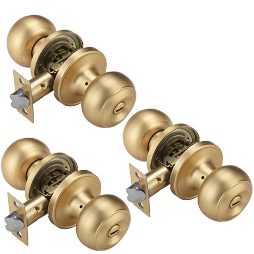 NCSEN 3 Pack Gold Door Knobs for Privacy, Brass Door Knob Interior for Bath & Bedroom with Turn Lock by NCSEN - Used condition - US$19.45
