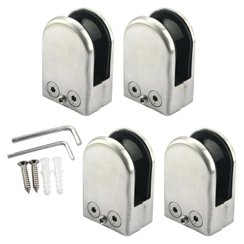 ステンレススチールガラスクランプ 16-17mm 4個パック - 調節可能なガラス棚ブラケット&手すりクリップ シャワー、階段、バルコニー手すり用