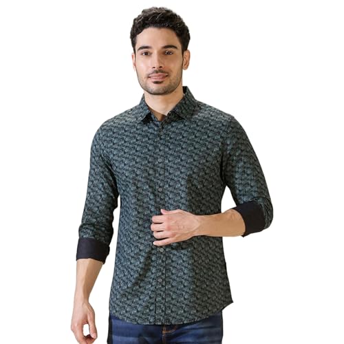 Image of Being Human Olive Slim Straight Fit Regular Collar Long Sleeves Men's Shirt Clothing