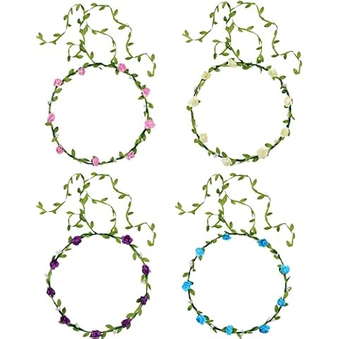 YISSION 4PCS Rose Flower Crown floral Wreath Headband Flower Women Girl Headpiece Hair Accessories for Wedding Photo Shoot Festivals(Pink Blue Purple White) Cover