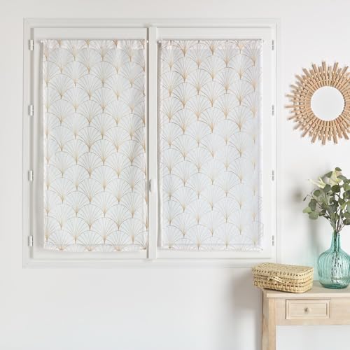 LOJI - Paire de Petits Voilages Brodés Style Art Déco - Polyester - Motifs Géométriques Années 30 - pour Fenêtre Salon Chambre Cuisine - Ourlet Passe...