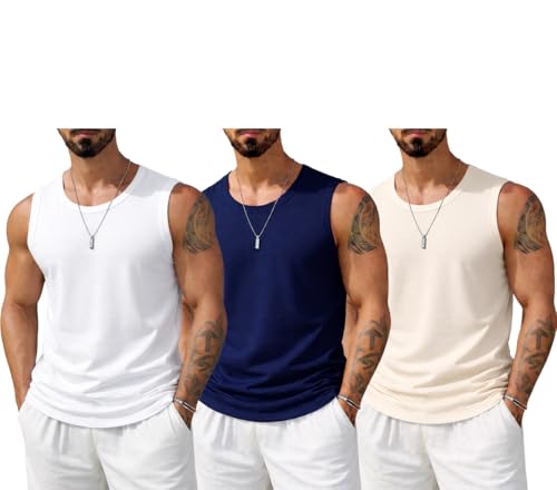 Image of Veirdo Men's Sleeveless Cotton T-Shirt, Solid Plain Sando for Beach Wear, Casual Wear & Summer Comfort, Comfortable Fabric (Sizes S to 2XL) (Pack of 3)
