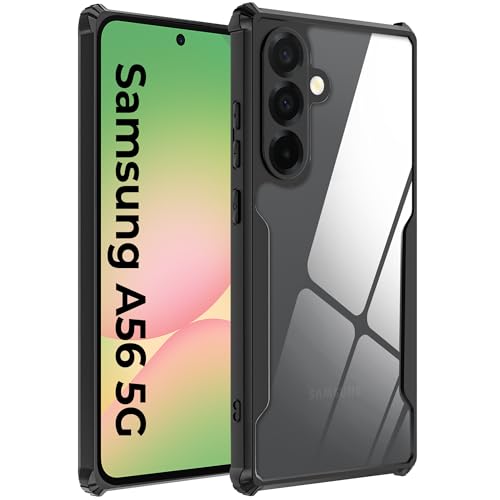 Image of A rtistque Clear Hard Transparent Acrylic Armor Anti-Drop Shockproof TPU Edge Back Cover Case for Samsung Galaxy A56 - Black
