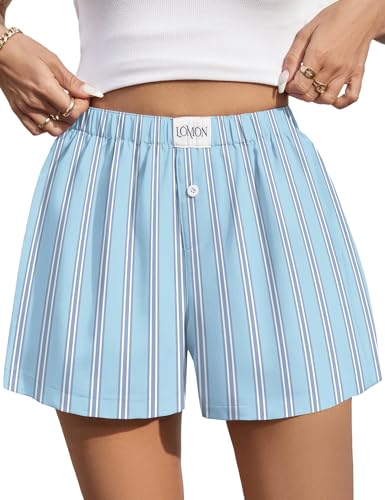 Image of LOMON Womens Boxer Shorts Casual Summer 2026 Pajama Lounge Sleep Pj Gingham Plaid Shorts Y2K Beach Bottoms