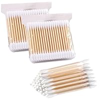 WOLMIK Wattestäbchen 200stk Bambus mit Holzgriffen Nachhaltige für Make-up Clean Care Ohrreinigung Wundpflege Kosmetik Werkzeug Doppelkopf Biologisch abbaubar Umweltfreundlich