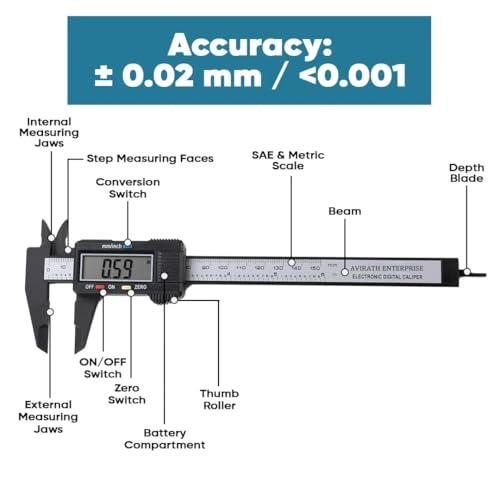 Image of Digital Vernier Caliper 6 Inch 150mm, Plastic Electronic Micrometer Gauge with Large LCD Screen, Inch /Metric Conversion, Accurate Measuring Tool for DIY, Home & Craft Work