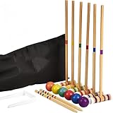 Lexza Square Croquet Game for Six Players, with 6 Quality Clubs, Poles, Colored Balls, Goals, a Portable Storage Bag, Outdoor Family - Lawn, Back Garden, Park Games, Suitable for Adults/Teenagers