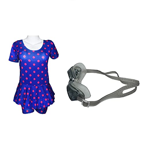 Image of I-SWIM LADIES COSTUME IS-103 ROYAL /PINK DOTS SIZE 2XL WITH GOGGLES SILICON JOINTLESS WITH BOX PINK
