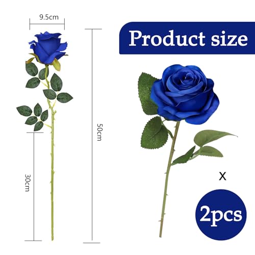 arrderly 2 Pcs Artificial Roses, Blue Roses, Artificial Plant, Desktop Ornament, for Wedding Home Party Office Decor, Table Centerpieces, DIY Floral Arrangements