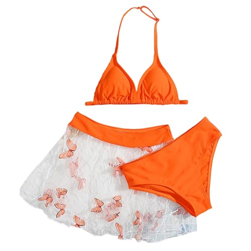 Bikinis Niña Traje de Baño Bikini Dos Piezas con Falda Volantes para Niñas Playa Piscina (Orange, 7 8 Years)