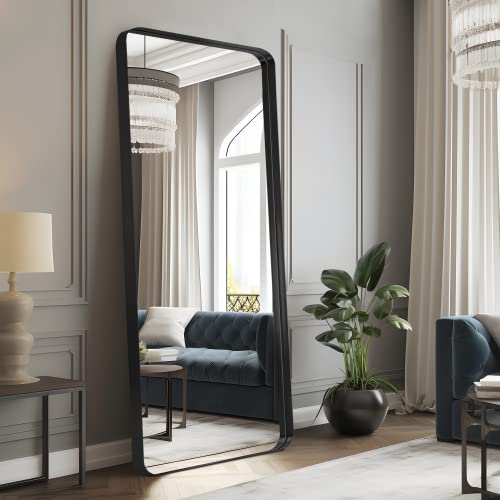 Image of NeuType 63x20 inches Aluminum Alloy Floor Mirror, Full Length, Wall Mounted or Leaning, Recessed Design, Modern, Black
