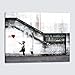 Wieco Art Canvas Paintings Wall Art Banksy Grafitti Girl with Red Balloon Grey Large Love Canvas Prints Pictures Modern Gallery Wrapped Inspirational Artwork Ready to Hang for Home Office Decor