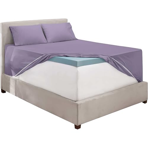 Image of Hearth & Harbor Extra Deep Pocket Queen Sheet Set, Grayish Purple | 4 Piece Cooling Bed Sheets Set, Ultra Soft & Breathable, Fits Up to 24 inch Mattress, Wrinkle & Fade Resistant, Hotel Luxury
