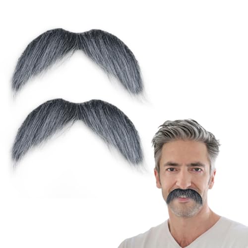 2pcs Fake Mustache Set Fake Beard Facial Hair Kit for Costume Halloween and Festival Party (Gray)