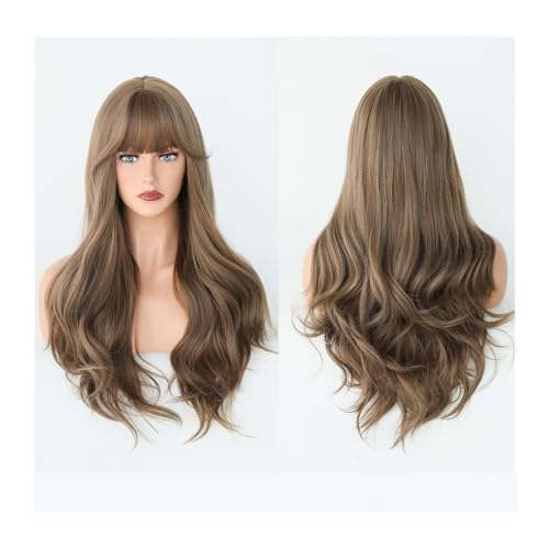 Perruque cheveux longs bouclés volume naturel frange pour femme pressée