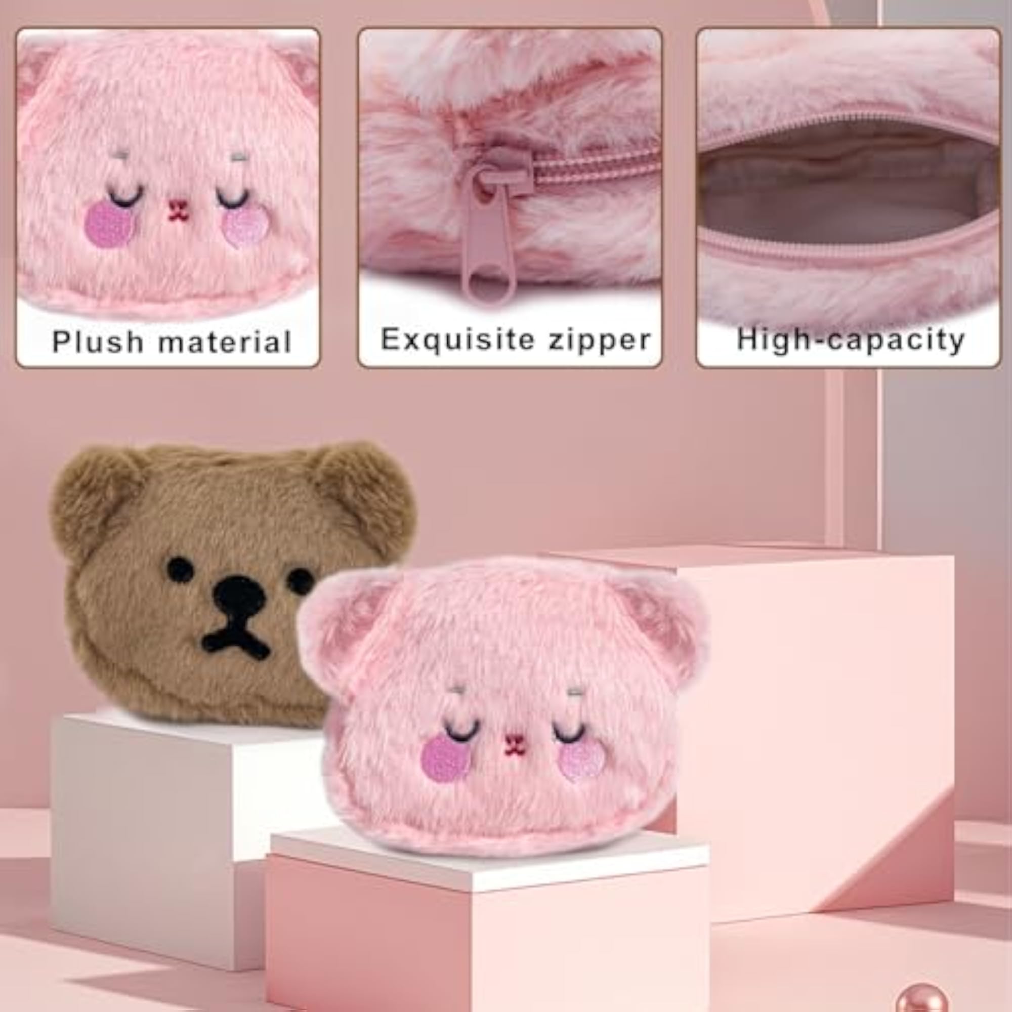 Plush Coin Purse, Bear Shaped Zipper Wallet