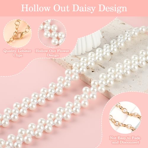 Jeffdad Pearl Waist Chain Belt for Women, White Skinny Pearls Belts with Gold Waist Chain, Pearl Body Chain Belt for Dress2