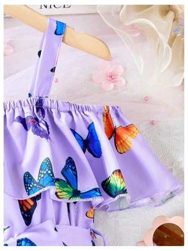 Girl's Butterfly Flowy Dress Cold Shoulder Ruffle Belted A Line Birthday Fairy Dresses3