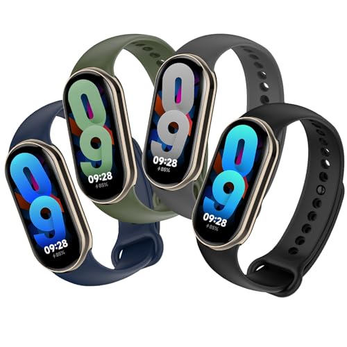 Xisair 4 Piezas Correas Compatibles con Xiaomi Band 8 Correa Deportivas de Silicona para Xiaomi Band 9 Pulseras Suave, Transpirable, de Secado Rápido, Correas para Hombre y Mujer