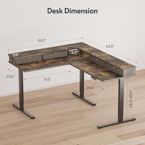 Image of SANODESK 63x55 Electric L-Shaped Corner Standing Desk with 4 Drawers