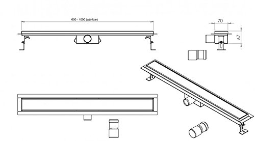 BERNSTEIN Duschrinne 60 Cm – Edelstahl, Flach, Mit Siphon, GT02