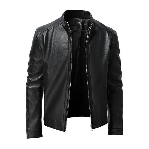 Chaquetas de cuero para hombre, chaqueta de cuero vintage para hombre, chaqueta casual de piel sintética para motocicleta, abrigos vintage, cuello alto, cremallera, chaquetas y abrigos para hombre