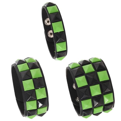 CCAKXCJJ 3PcsPunk Bracelet Leather Studded Bracelets Emo Bracelet Adjustable Goth Bracelets for Men Women 6037 Black-green