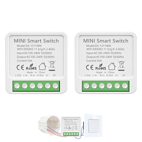 Interruttore Wifi Smartlife, 2.4GHz Interruttore Smart Wifi, Interruttori Intelligente Compatibile con Alexa, Smart Life, Tuya, Interruttori Alexa Con timer, 16A, Mini Smart Switch (2)
