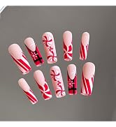 24 Pcs Christmas Press on Nails - Long Square Press on Nails Acrylic Nail Kit Fake Nails French P...